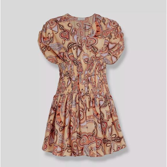 NWT A.L.C. Luna Mini Dress Smocked Ruched Ruffle ALC V-Neck Paisley Print sz S 4 - Picture 11 of 15